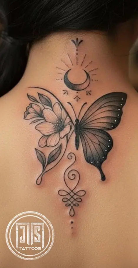 Butterfly small floral tattoo Delhi fine line artist